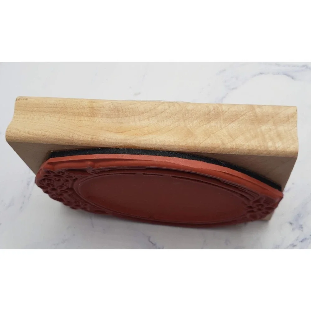 Oval Floral Frame Cosmetic Mirror Wood Mounted Rubber Stamp
